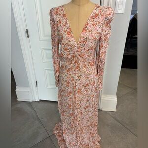 Pink Floral Long Sleeve Maxi Dress